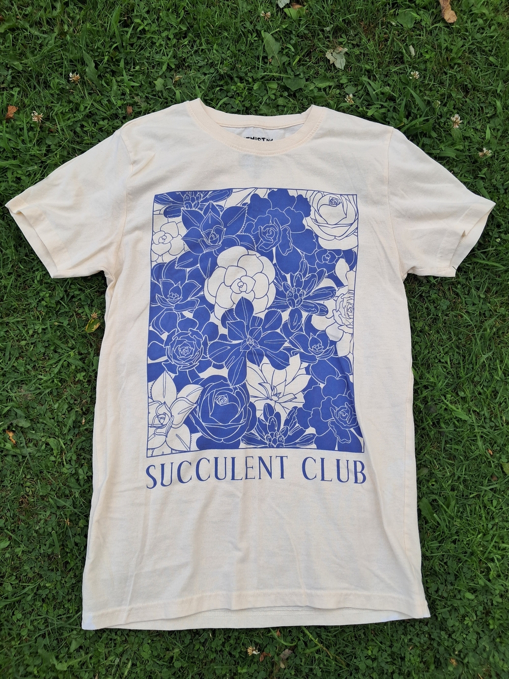 Chemistry Cream Tee with Blue Floral 'Succulent Club' Graphic